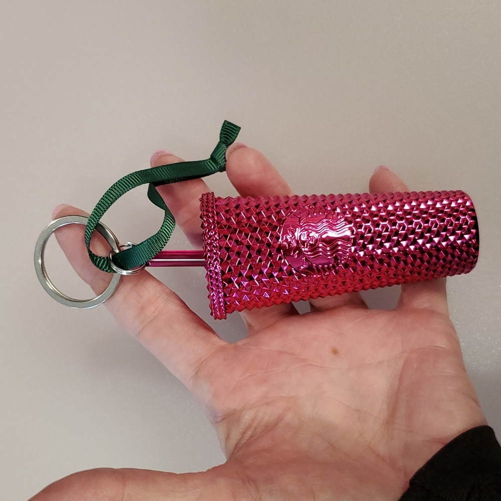 Starbucks cold cup ornament key chain metallic pink magenta Christmas Collect